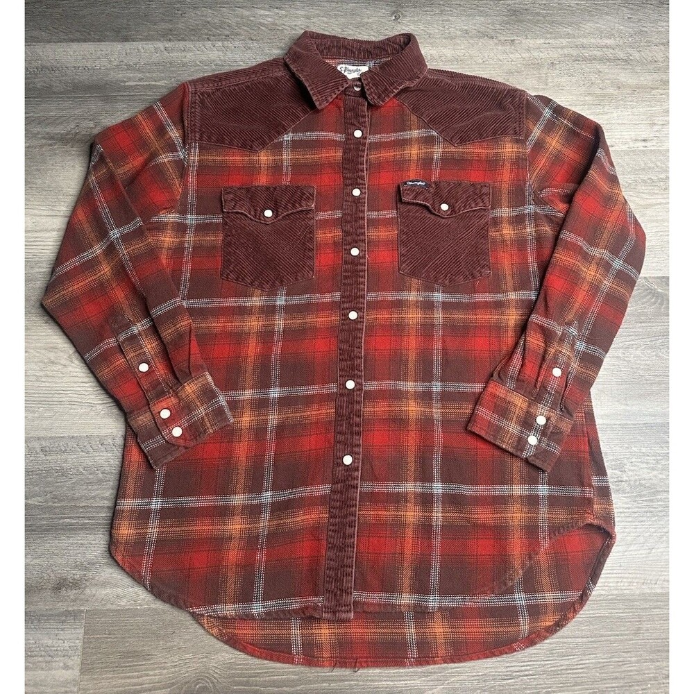 Wrangler Men's Plaid Corduroy Flannel Button-Up Shirt Long Sleeve Chest Pocket S